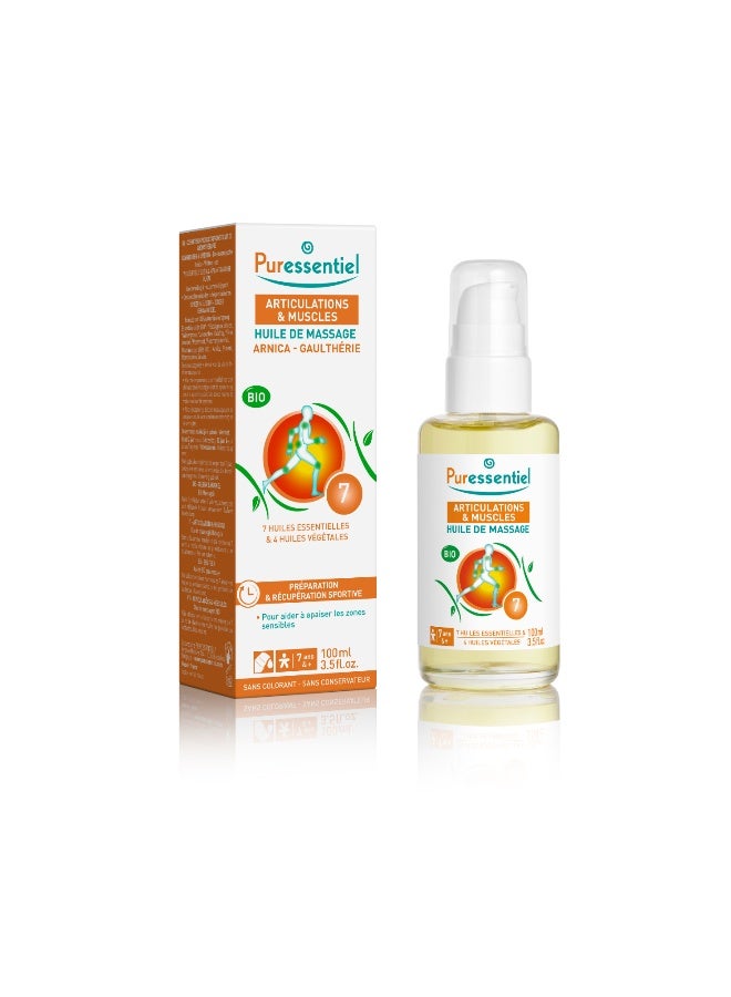 Puressentiel Organic Muscle Relaxing Massage Oil 100ml | Natural Essential Oils Blend | For Joint & Muscle Pain Relief, Post-Workout Recovery, Anti-Inflammatory Aromatherapy Body Massage Oil, 3.38 fl oz - Image 1
