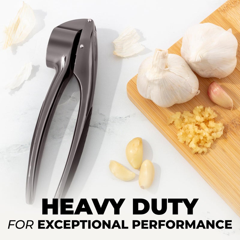 Zulay Kitchen Premium Garlic Press Set â€“ Rust Proof & Dishwasher Safe Garlic Mincer Tool with Silicone Garlic Peeler & Brush, Easy Squeeze & Clean, Ergonomic Soft Grip Handle - Medium â€“ Dark Gray - Image 5