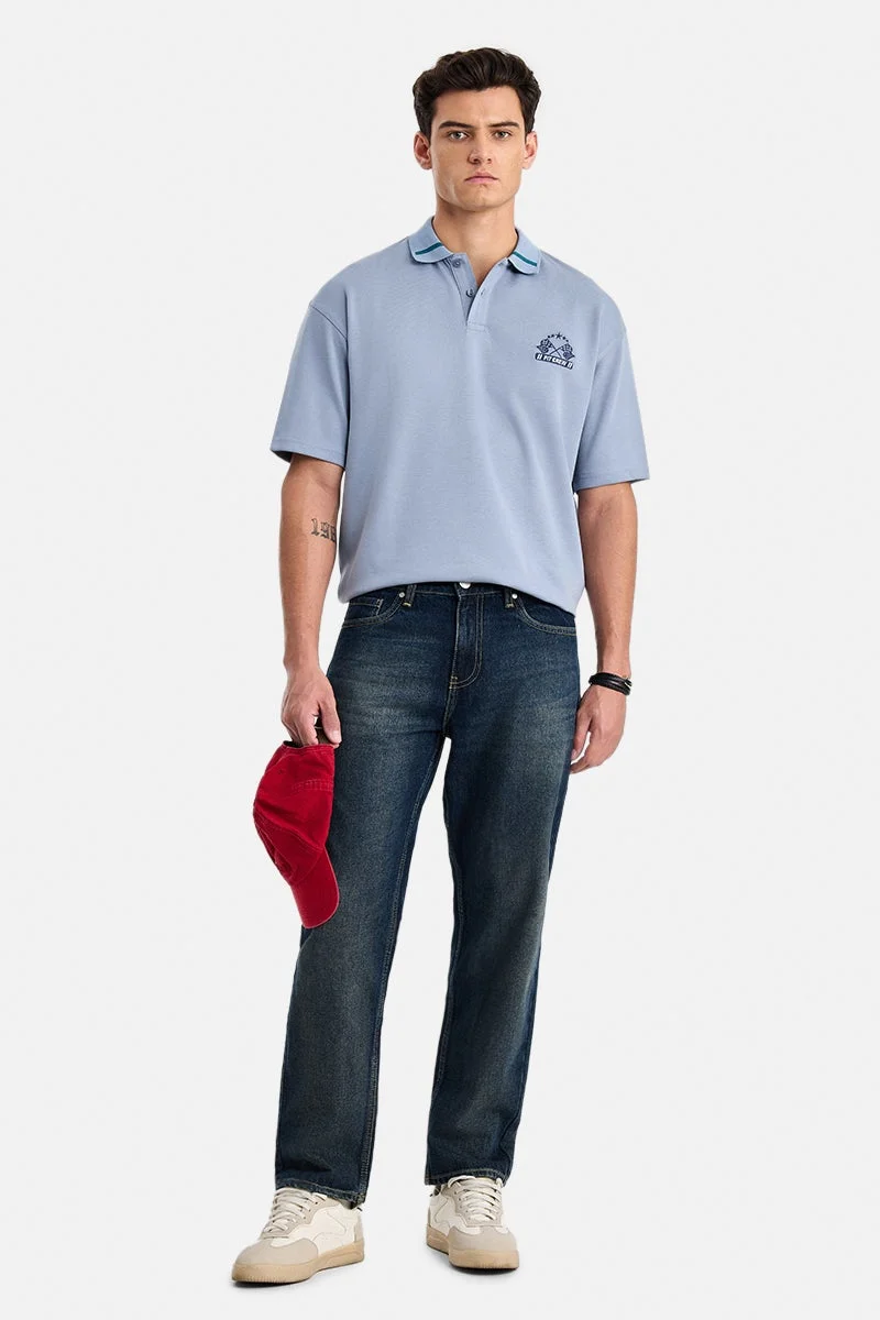 SNITCH Light Blue Graphic Half Sleeve Oversized Streetwear T-Shirt