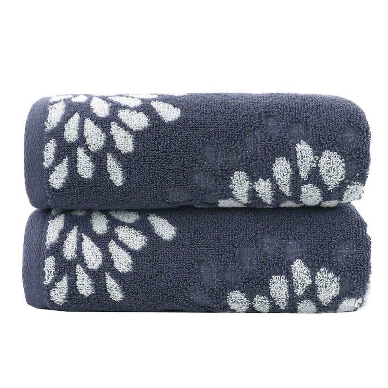 Pidada Hand Towels Set of 2 Hydrangea Floral Pattern 100 Cotton Absorbent Soft Decorative Towel for Bathroom 134 x 295 Inch Denim Blue