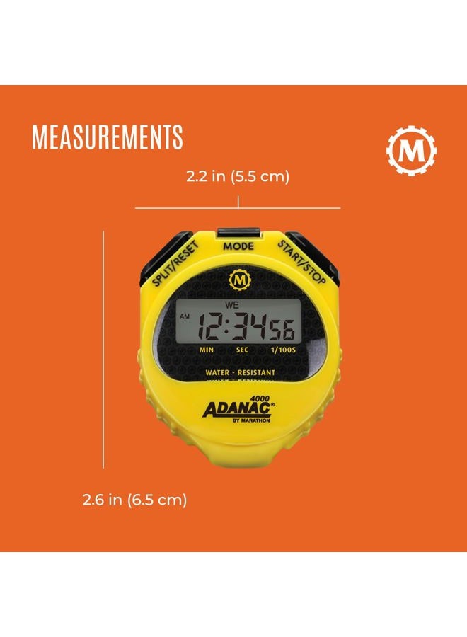 MARATHON ST083009 Adanac 4000 Digital Stopwatch Timer with Extra Large Display and Buttons, Water Resistant, Two Year Warranty - Yellow - Image 5