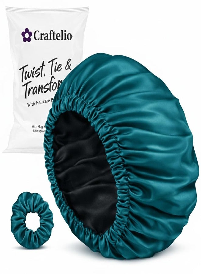 Craftelio Luxury Satin Silk Hair Bonnet for Sleeping with Satin Scrunchie | For Women & Girls | Curly, Straight & All Hair Types - (Violet) - Image 1