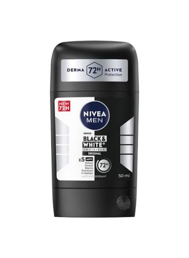 نيفيا مزيل العرق "نيفيا مين" (Nivea Men) ستيك "بلاك آند وايت إنفيزيبل أوريجينال" (Black & White Invisible Original) - 50 مل - Image 1