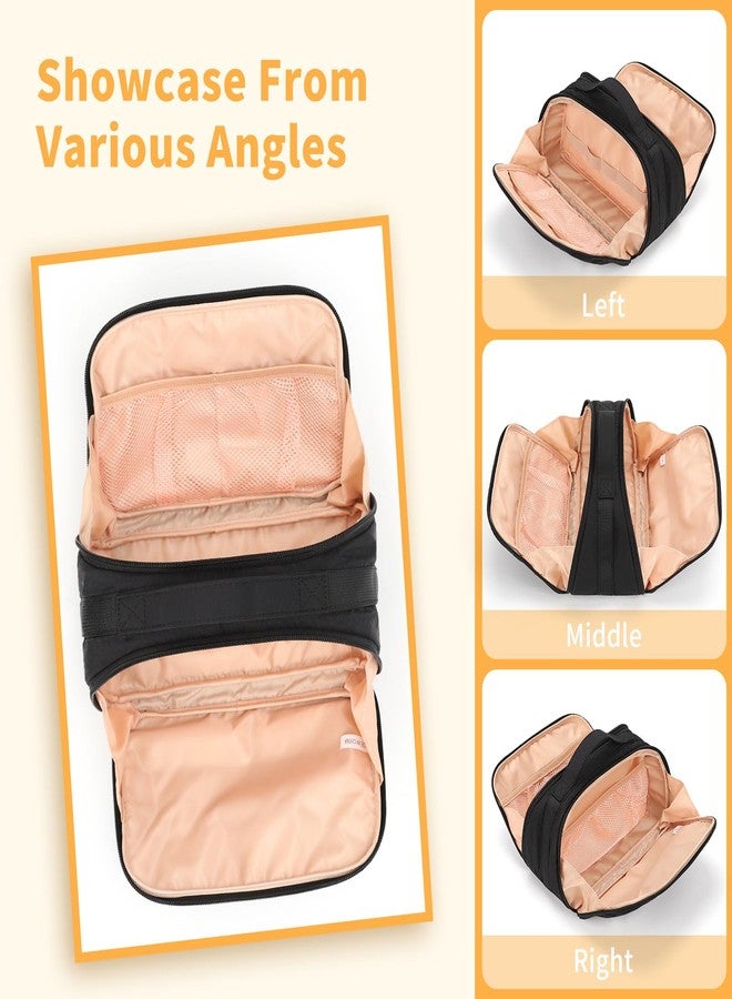 OCHEAL Travel Makeup Bag - Wide Open Flat Cosmetic Bag Organizer with Handle Portable Lightweight Toiletry Bag for Women's Girls Essentials Skincare Accessories-Black - Image 5