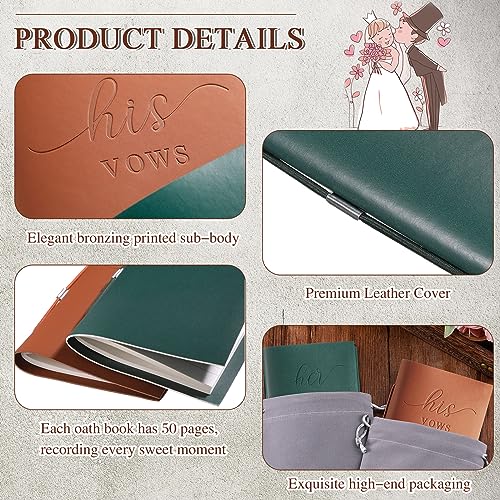 Eccliy 2 Pcs Wedding Vow Books His and Hers Vow Books Vow Notebook for Wedding Vows Journal Wedding Day Officiant Book 5.9 x 3.9 Inch, Bridal Shower, Wedding Keepsake, 50 Pages/Pcs (Dark Green, Brick Red) - Image 3