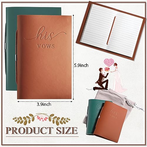 Eccliy 2 Pcs Wedding Vow Books His and Hers Vow Books Vow Notebook for Wedding Vows Journal Wedding Day Officiant Book 5.9 x 3.9 Inch, Bridal Shower, Wedding Keepsake, 50 Pages/Pcs (Dark Green, Brick Red) - Image 2