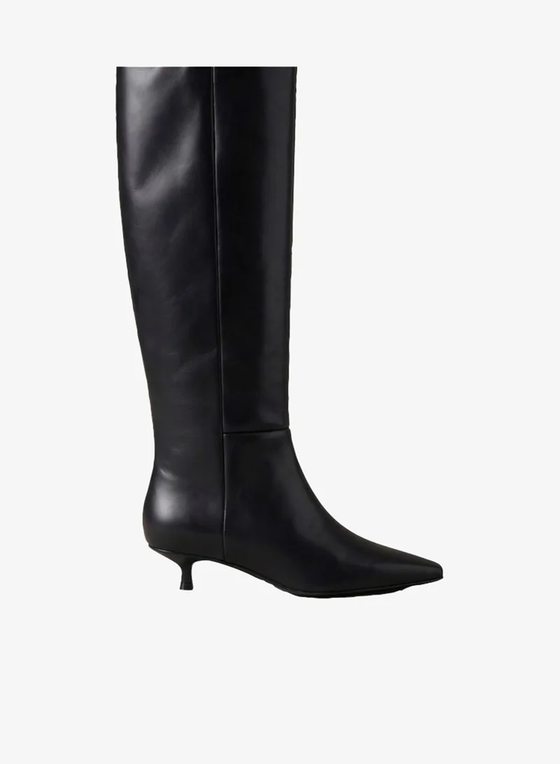 Calvin Klein Leather Kitten Heel Knee Boots