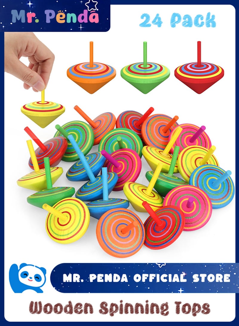 Mr. Penda 24 Pcs Colorful Wood Spinning Tops for Kids, Educational Kindergarten Toys, Rainbow Spin Tops for Games Party Favors, Birthday Gifts (Random Color) - Image 1