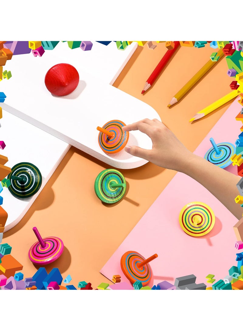 Mr. Penda 24 Pcs Colorful Wood Spinning Tops for Kids, Educational Kindergarten Toys, Rainbow Spin Tops for Games Party Favors, Birthday Gifts (Random Color) - Image 5