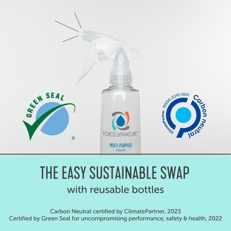 Force of Nature منظف متعدد الأغراض من قوة الطبيعة، مطهر ومعطر Bundle لمدة عام - زجاجة قابلة لإعادة الاستخدام، 50 إعادة تعبئة - مسجل لدى وكالة حماية البيئة، خالي من السموم، مستلزمات تنظيف طبيعية متعددة الأغراض - Image 4
