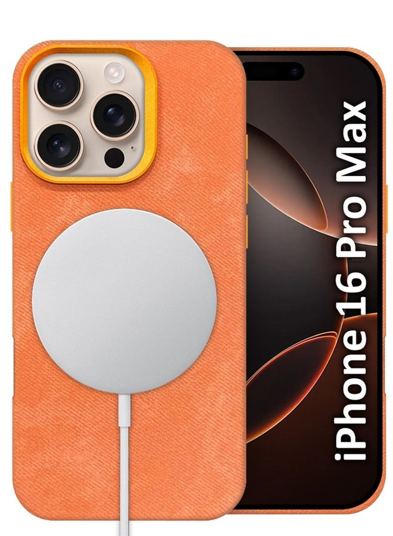 CATANES 2Packs iPhone 16 Pro Max Alcantara Case Cover Premium Quality Luxurious Soft Touch Protection with Metal Camera Frame with a 3D Screen Protector - Orange