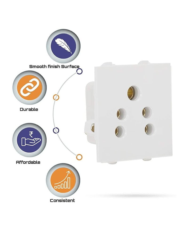 Modular Socket 5 PIN 6Amp 1 PCS & Modular Switch (1 Way) 6Amp 1 PCS | 240V AC Total Quantity 2 Combo Set OF1  - Image 2