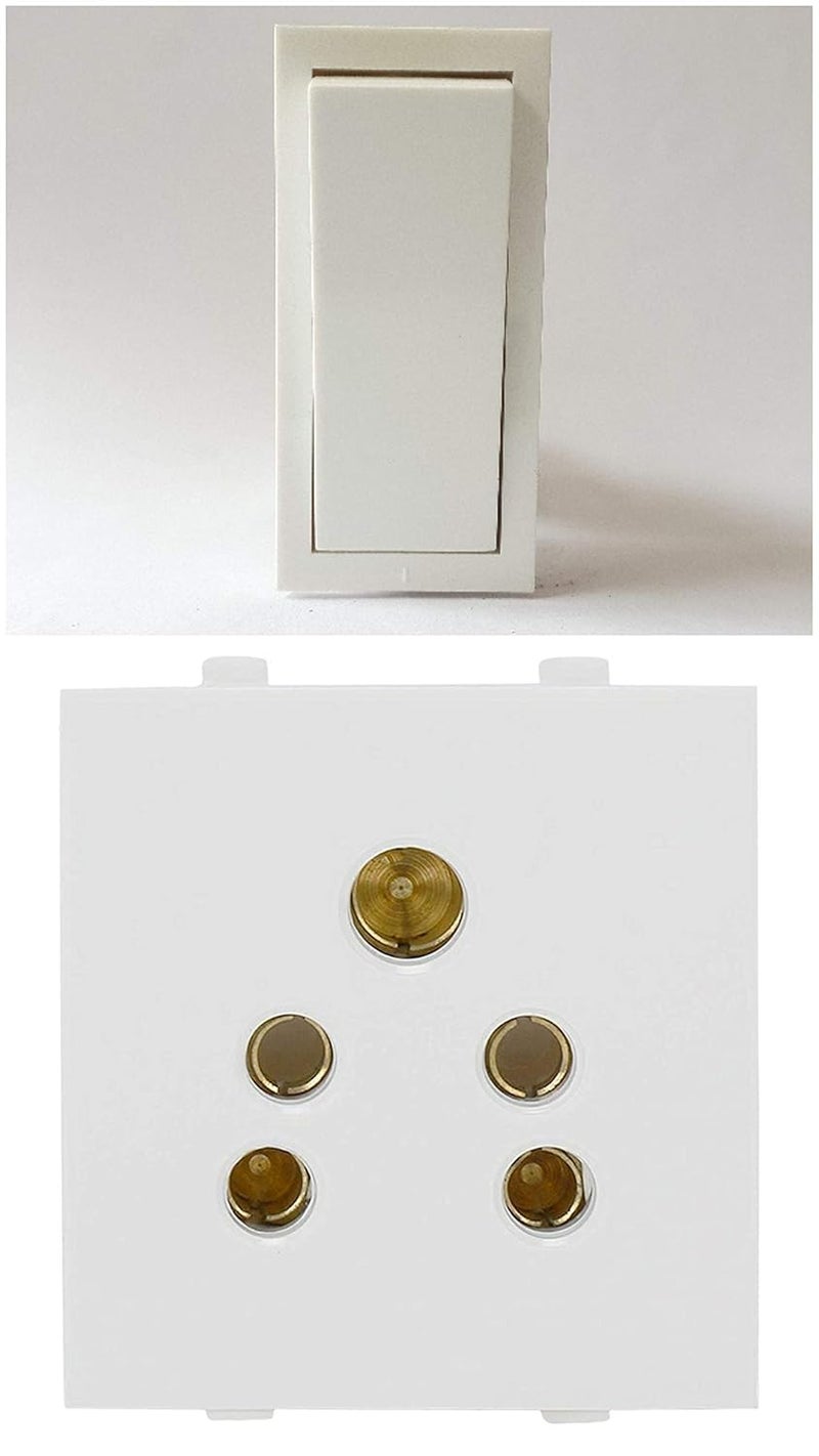 Modular Socket 5 PIN 6Amp 1 PCS & Modular Switch (1 Way) 6Amp 1 PCS | 240V AC Total Quantity 2 Combo Set OF1  - Image 1