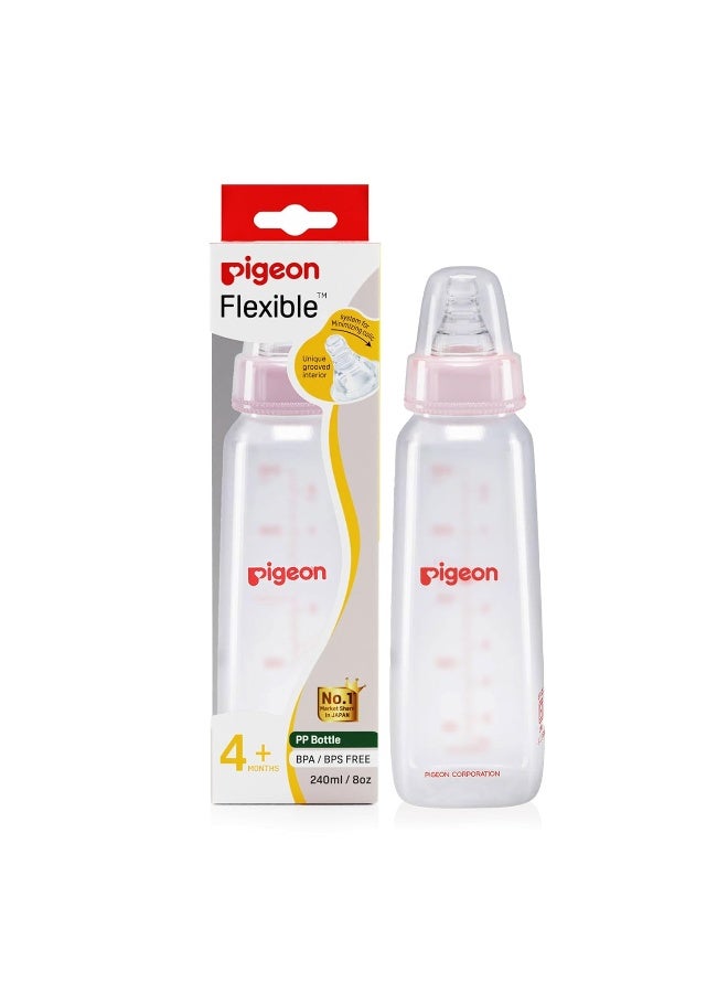 pigeon Peristaltic Baby Nursing/Feeding Bottle KPP Nipple M, For 4+ Month Babies, BPA Free, BPS Free, Square Base, Pink, 240 ml - Image 1
