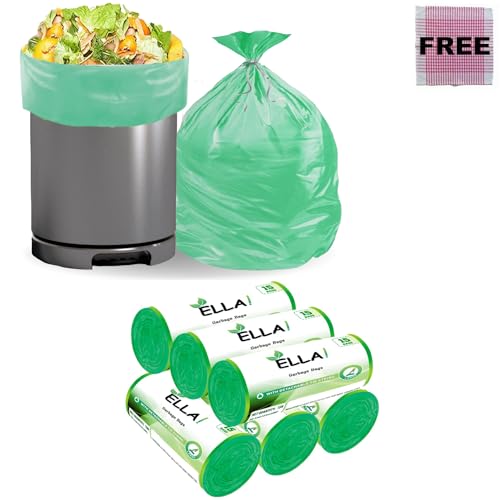 Ella Garbage Bags 24x32 Inches (Large) 90 Bags (6 Rolls) Leak Proof & Tear Resistant Trash Bags for Kitchen Home & Commercial Use -Dustbin Bags For Dry & Wet Waste With Free Check Duster Cloth - Green - Image 1