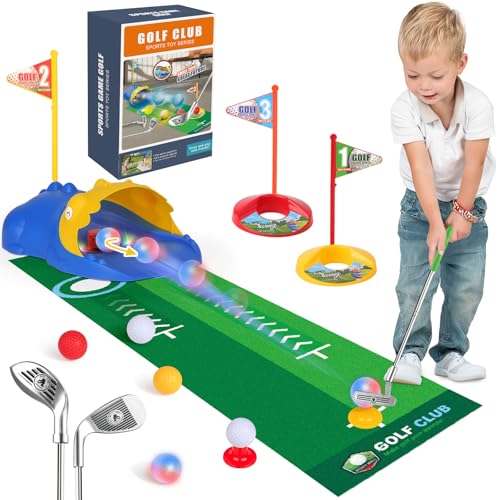 Liberry Kids Golf Set for 3 4 5 6 Years Old Boys Girls Toddler Golf Clubs Set with Automatic Ball Returner Glow Balls Putting Mat Indoor Outdoor Sports Toy Birthday Gift - Image 1