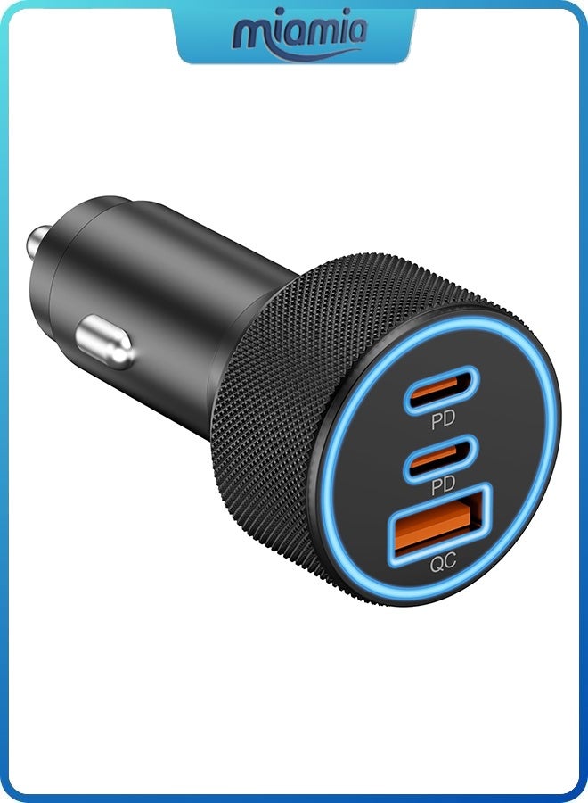 Miamia USB C Car Charger, 3-Port 67W Dual USB-C & USB-A Power Adapter with PD/QC Fast Charging for iPhone 16/15/14/13/12/11 Pro Max, iPad, Samsung Galaxy S25 S24/S23/S22/S21, Pixel, Android  - Image 1