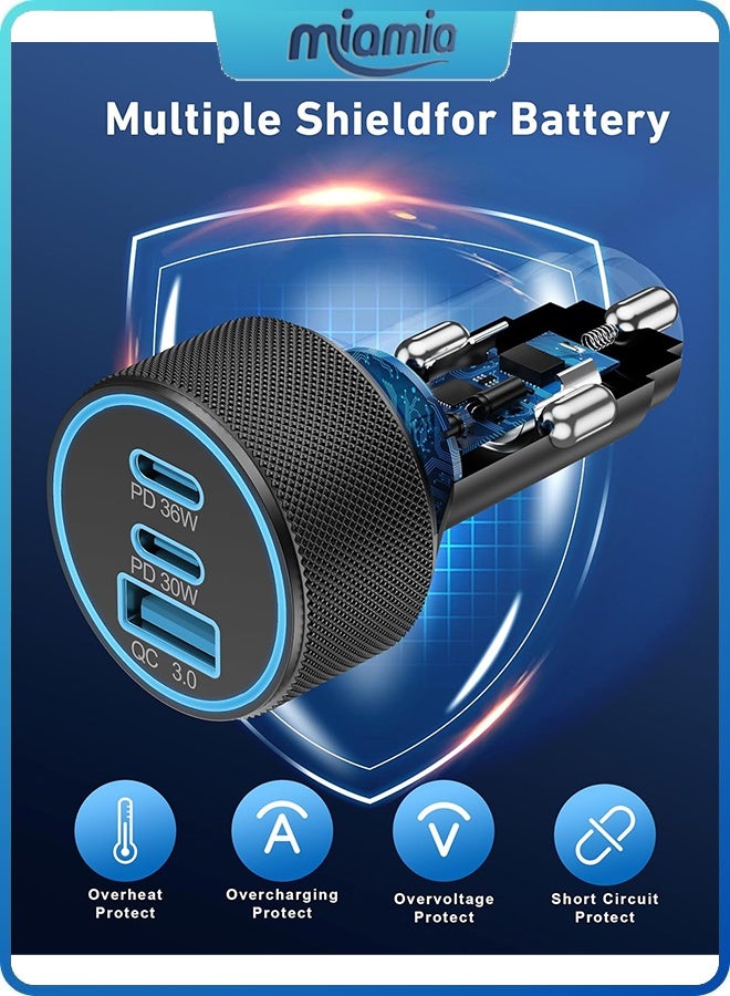 Miamia USB C Car Charger, 3-Port 67W Dual USB-C & USB-A Power Adapter with PD/QC Fast Charging for iPhone 16/15/14/13/12/11 Pro Max, iPad, Samsung Galaxy S25 S24/S23/S22/S21, Pixel, Android  - Image 4