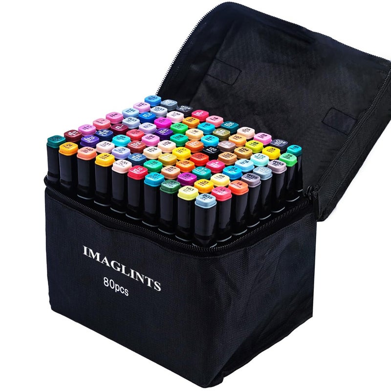 IMAGLINTS Alcohol Markers 80 Colors with Base Drawing Pen Dual Tip Art Markers for Sketch Anime Illustrations - Image 1