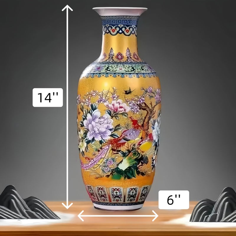 TOSPHU 14" Jingdezhen Large Fishtail Ceramic Vase Golden Handmade Home Decorative Vase, Modern Luxury Accent for Living Room, Wedding, or Gift. Elegant Floral Arrangement Centerpiece. (G) - Image 5