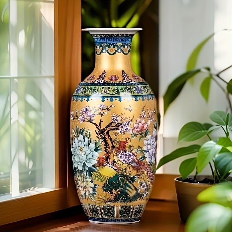 TOSPHU 14" Jingdezhen Large Fishtail Ceramic Vase Golden Handmade Home Decorative Vase, Modern Luxury Accent for Living Room, Wedding, or Gift. Elegant Floral Arrangement Centerpiece. (G) - Image 3