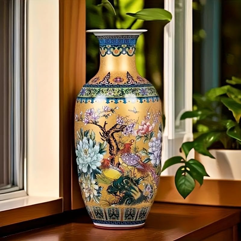 TOSPHU 14" Jingdezhen Large Fishtail Ceramic Vase Golden Handmade Home Decorative Vase, Modern Luxury Accent for Living Room, Wedding, or Gift. Elegant Floral Arrangement Centerpiece. (G) - Image 1