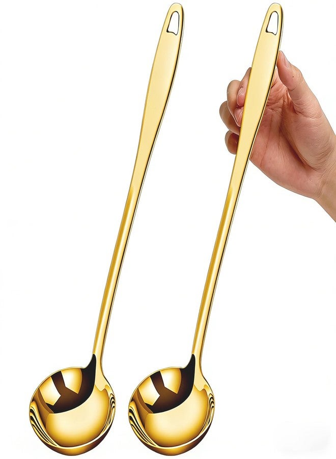 Bigwinyep Soup Ladle, 2Pcs Stainless Steel Ladle spoon, 12.2Inch Metal Long Handle Serving Spoon for Cooking Buffet, Party, Kitchen, Gold - Image 1