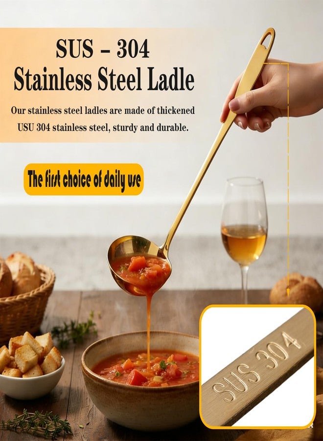 Bigwinyep Soup Ladle, 2Pcs Stainless Steel Ladle spoon, 12.2Inch Metal Long Handle Serving Spoon for Cooking Buffet, Party, Kitchen, Gold - Image 4