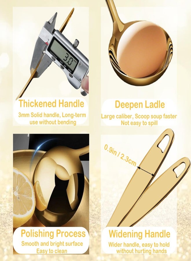 Bigwinyep Soup Ladle, 2Pcs Stainless Steel Ladle spoon, 12.2Inch Metal Long Handle Serving Spoon for Cooking Buffet, Party, Kitchen, Gold - Image 3