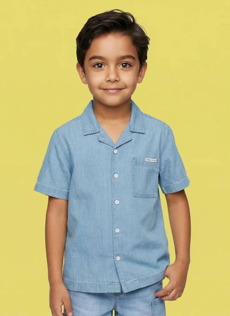 نوتيناتي Nautinati Boys Pure Cotton Graphic Oversized Denim Resort Shirt
