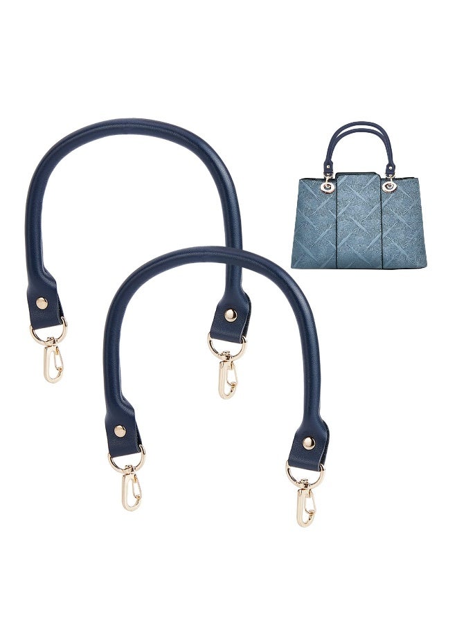 2 Pcs Leather Shoulder Bag Replacement Handles, 40cm Leather Replacement Handles with Swivel Lobster Buckles, Suitable for Mini Clutch Purse DIY Bag Accessories (Prussian Blue) - Image 1