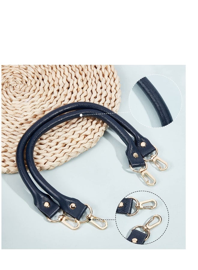 2 Pcs Leather Shoulder Bag Replacement Handles, 40cm Leather Replacement Handles with Swivel Lobster Buckles, Suitable for Mini Clutch Purse DIY Bag Accessories (Prussian Blue) - Image 2