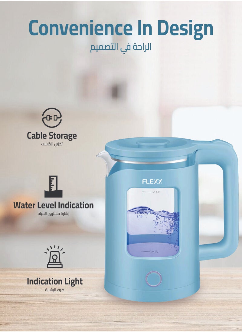 FLEXY 1.5 Liter 1360W Electric Kettle Glass Water Boiler | Double Crystal Walls Auto Shut-Off | Instant Water Heater And Tea Maker | Boil-Dry Protection 360° Swivel Base | Cool Handle - pzsku/Z0414F0A97254DB5CB10DZ/45/_/1716275373/8d19a069-2498-4e54-a4ef-cb965451a45c