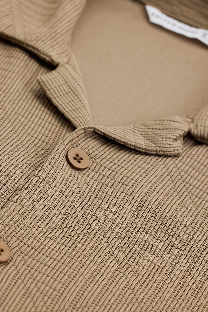 SNITCH Beige Textured Half Sleeve Boxy Casual Shirt