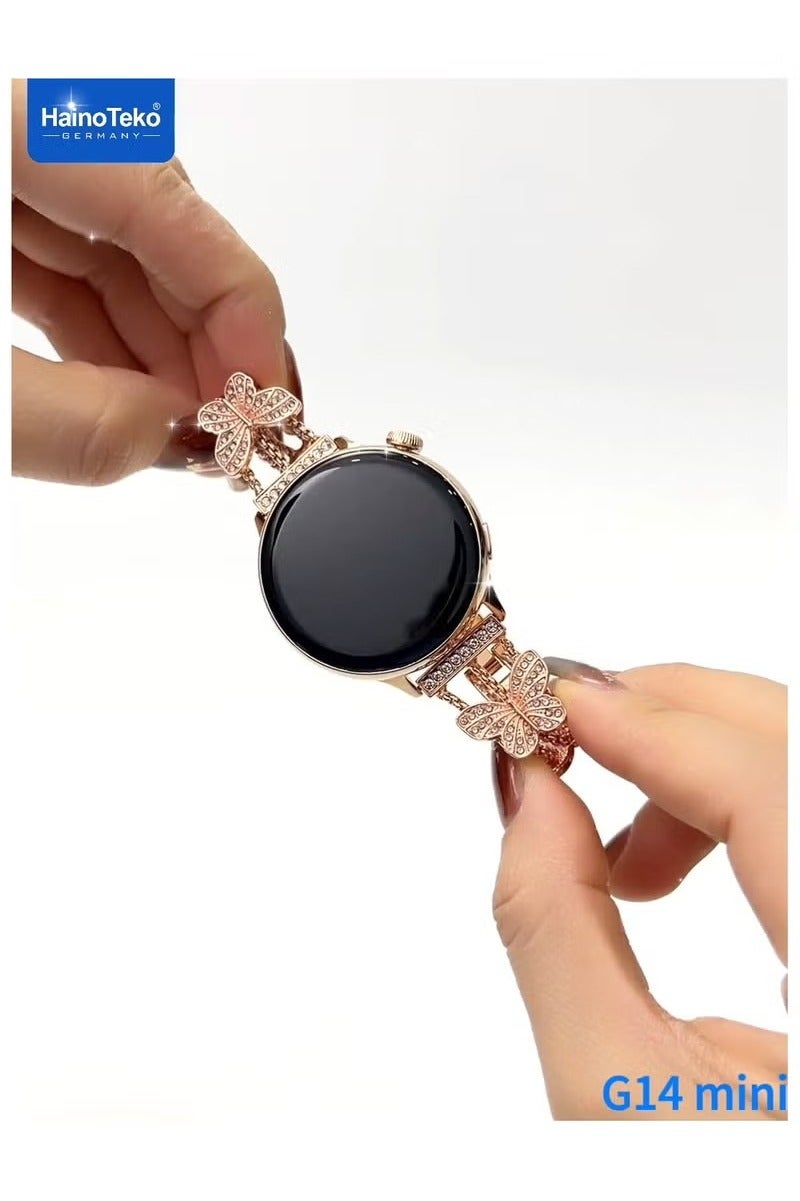 Haino Teko Haino Teko G14 Mini Smart Watch Combo for Women – Gold Smartwatch, Stylish Analog Watch, Bracelet, 3 Interchangeable Straps – Elegant Gift Set - Image 3