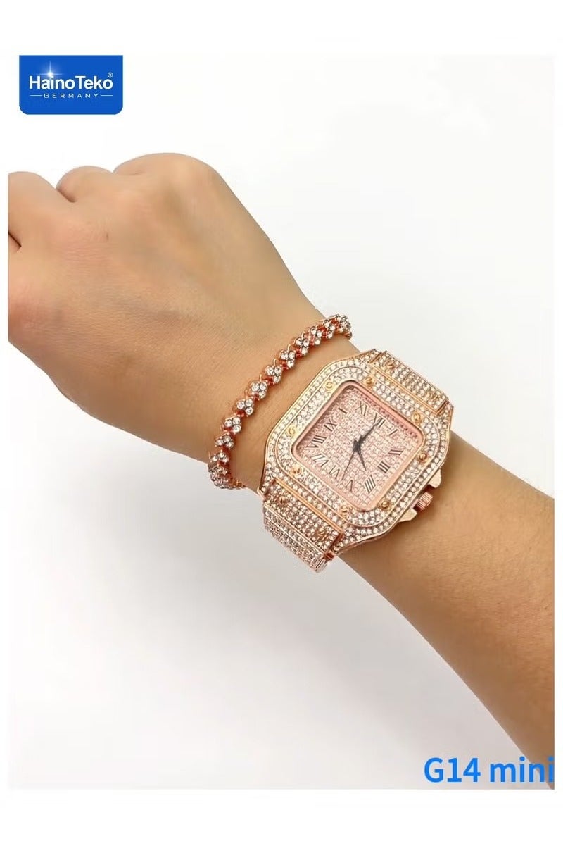 Haino Teko Haino Teko G14 Mini Smart Watch Combo for Women – Gold Smartwatch, Stylish Analog Watch, Bracelet, 3 Interchangeable Straps – Elegant Gift Set - Image 4