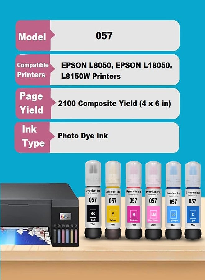 Hynear 057 Refill Ink Suitable for L8050, L18050, L8150W Printers C/M/Y/Bk/LC/LM (70ml X 6 Bottle) - Image 2
