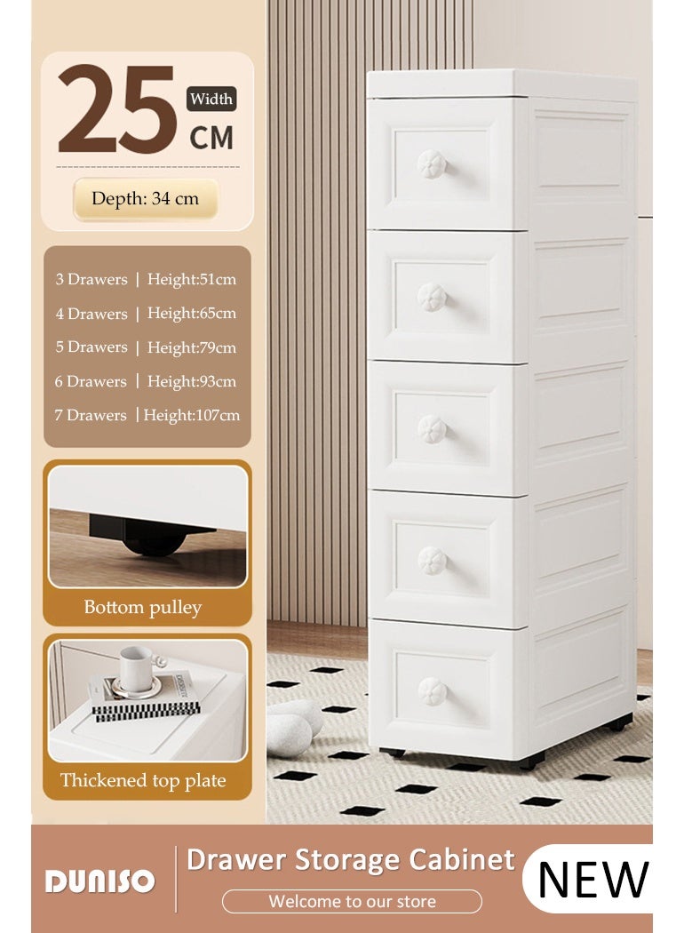 DUNISO 5-Layer Narrow Storage Cabinet  with Wheels，Slim Fabric Dresser Storage Tower for Small Spaces,Multifunctional Drawer Plastic Wardrobe，Storage Drawer Units   for Toys，Snacks，Books - Image 1