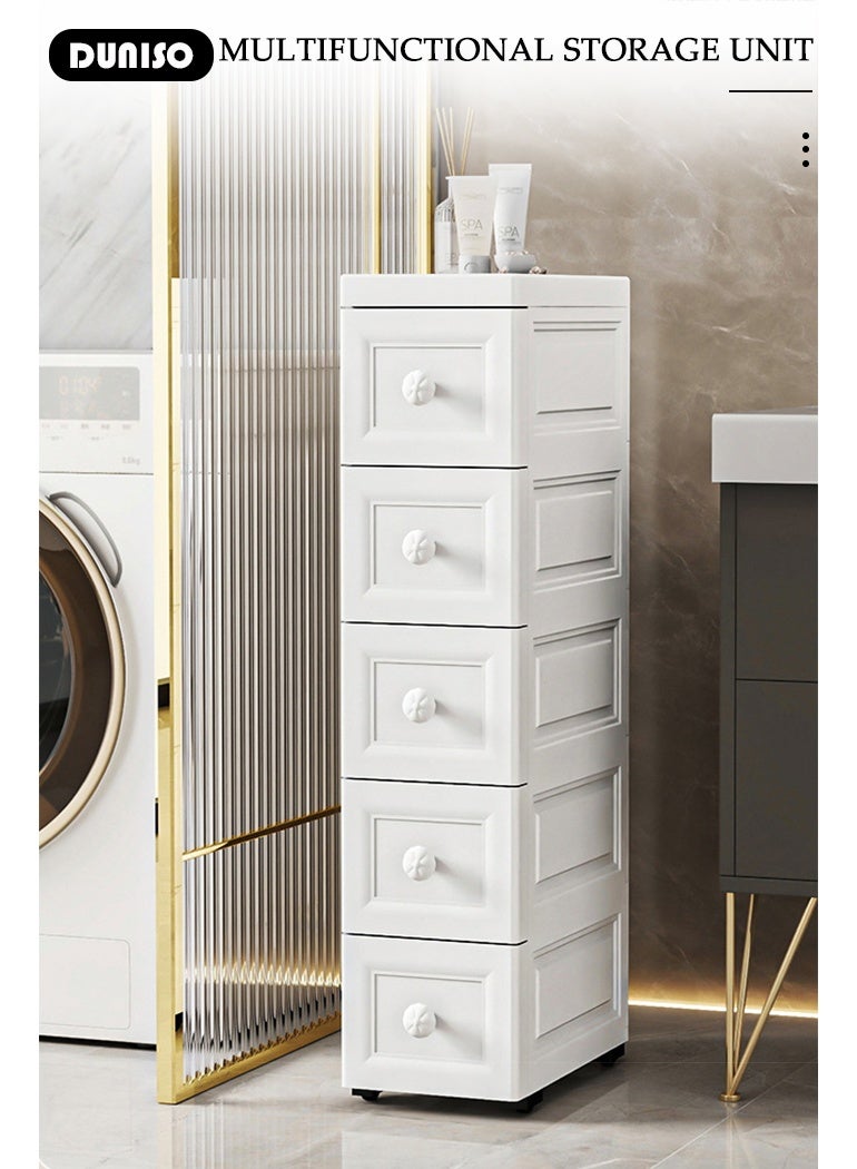 DUNISO 5-Layer Narrow Storage Cabinet  with Wheels，Slim Fabric Dresser Storage Tower for Small Spaces,Multifunctional Drawer Plastic Wardrobe，Storage Drawer Units   for Toys，Snacks，Books - Image 3
