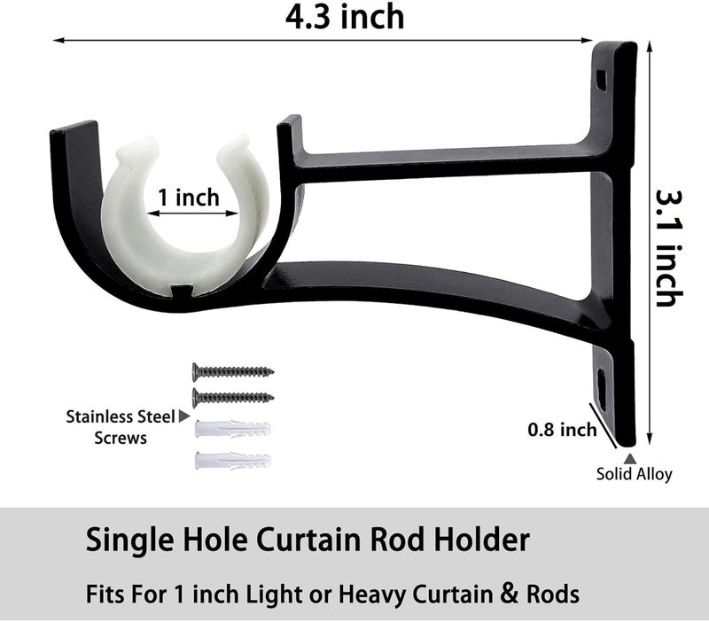 Gudui Curtain Rod Bracket, Heavy Duty Curtain Rod Holders Hooks for Wall Curtain Brackets Single Rod Hangers Support for 1 Inch Drapery Rod, Black, 3 Pack - Image 3