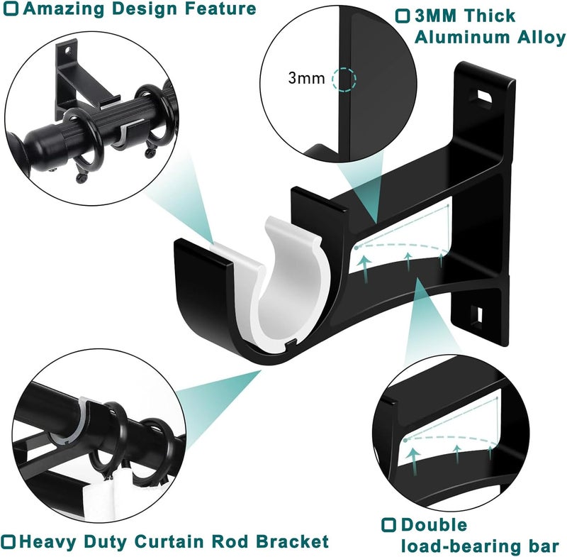 Gudui Curtain Rod Bracket, Heavy Duty Curtain Rod Holders Hooks for Wall Curtain Brackets Single Rod Hangers Support for 1 Inch Drapery Rod, Black, 3 Pack - Image 5