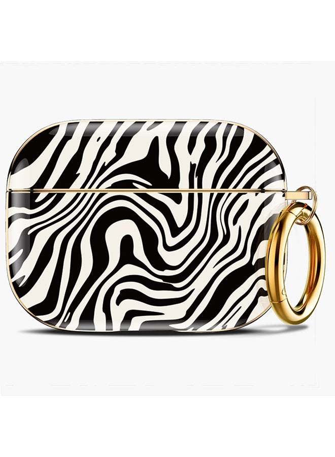 O Ozone Case for Airpods Pro 2nd Generation , Stylish Premium Cute Flower Skin Hard PC Shockproof Protective Cover with Keychain Hook - White & Black  - Image 1