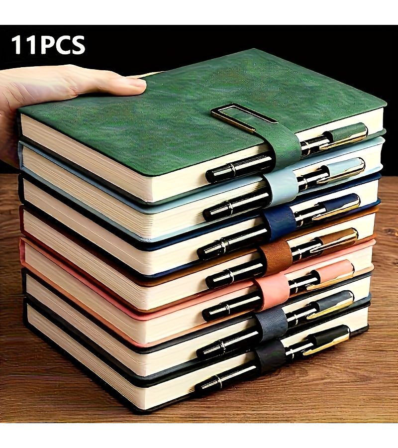 Vintage A5 Notebook Set 11pcs Light Blue With Metal Bookshelves And Pens - Image 1