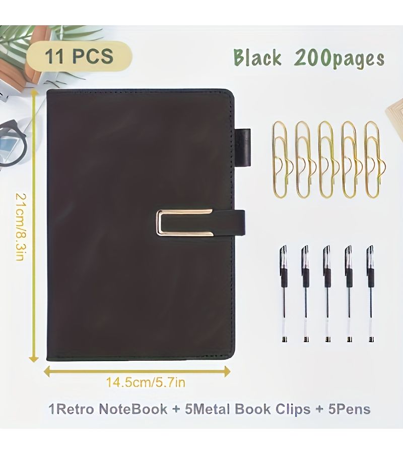 Vintage A5 Notebook Set 11pcs Light Blue With Metal Bookshelves And Pens - Image 3