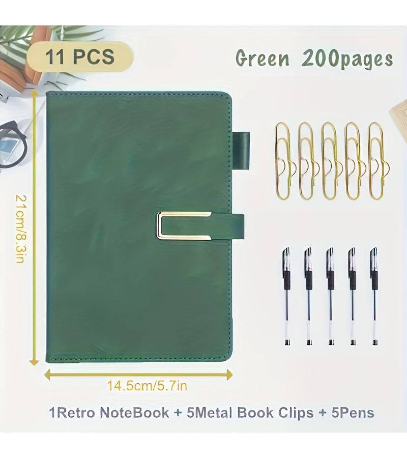Vintage A5 Notebook Set 11pcs Light Blue With Metal Bookshelves And Pens - Image 5