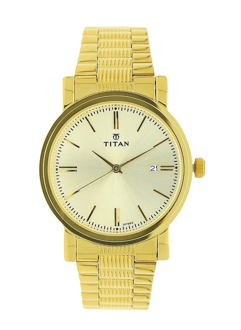 تيتان Titan Quartz Analog with Date Champagne Dial Stainless Steel Strap Watch for Men