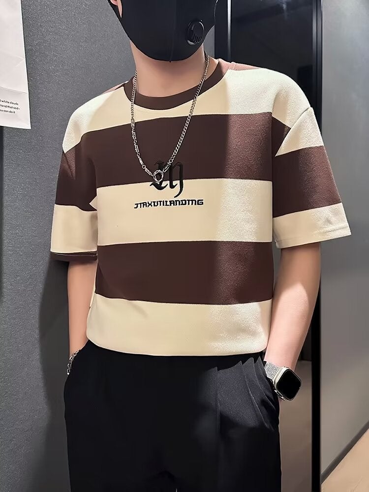 New Short-Sleeved T-Shirt Men'S Summer Korean-Style Trendy Simple Half-Sleeved Top Hong Kong-Style Loose Casual Trendy Brand T-Shirt - Image 2