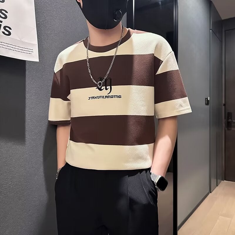 New Short-Sleeved T-Shirt Men'S Summer Korean-Style Trendy Simple Half-Sleeved Top Hong Kong-Style Loose Casual Trendy Brand T-Shirt - Image 1