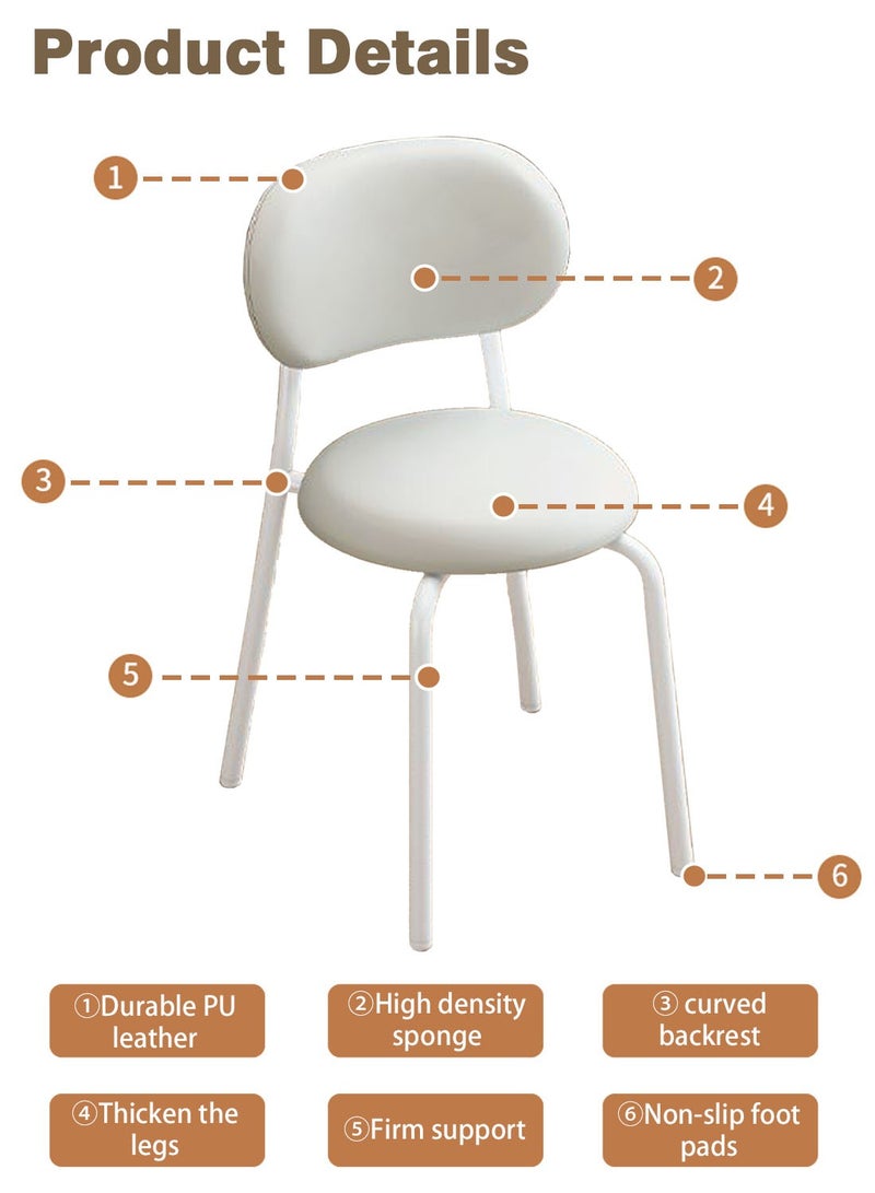 ايكي ايك كرسي الطعام الحديث 2 عبوات ، مستديرة ، إطار معدني أبيض ، مقاعد منجد ، أثاث المطبخ لهجة ، مناسبة لغرفة المعيشة ، المطبخ ، غرفة النوم ، المدخل. - Image 4