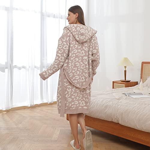 bearberry Hooded Robe Cozy In The Wild Robe Lightweight Soft Plush Bathrobe Sleepwear Nightgown with Pockets for Women(Stone/Cream) - Image 5